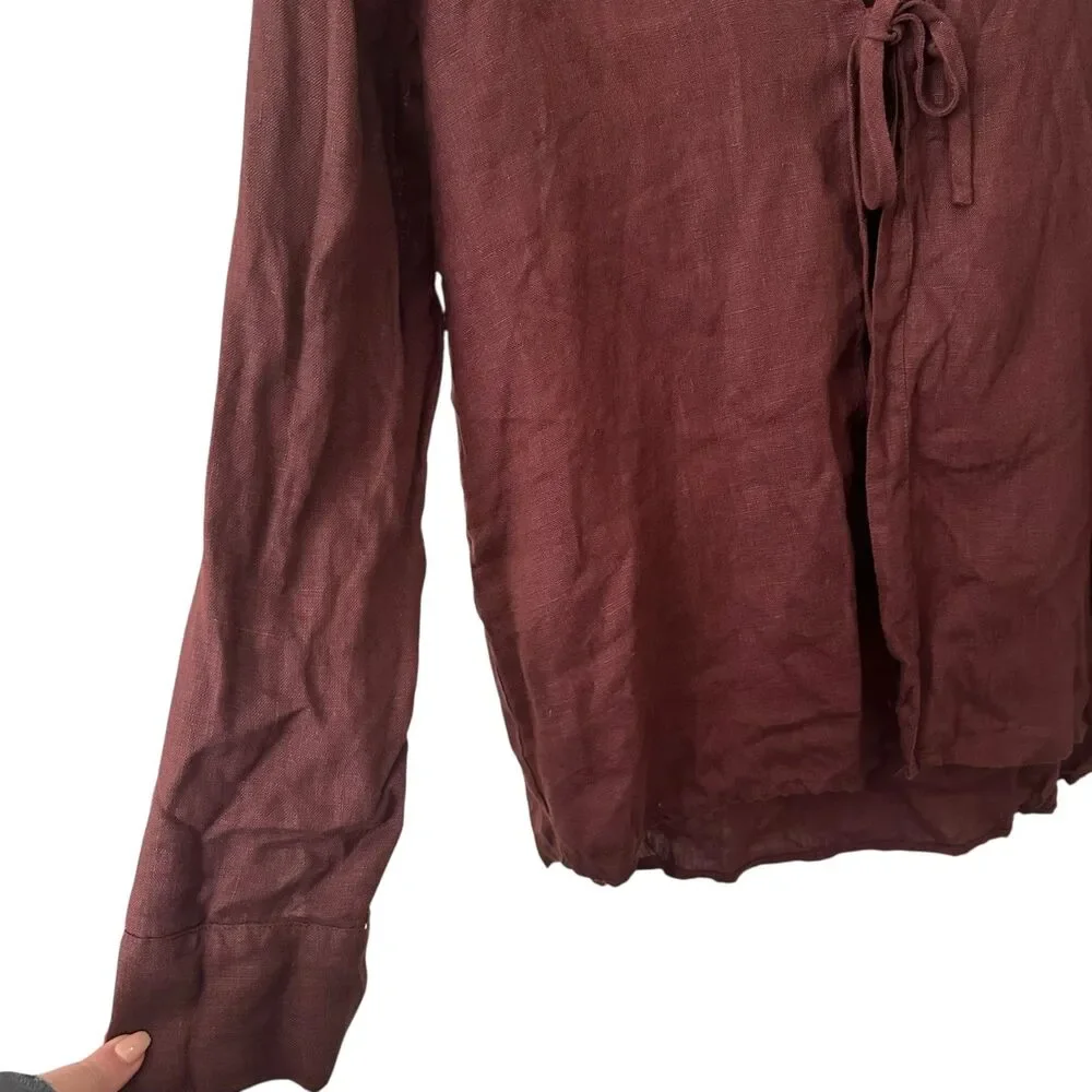 MONDAY SWIMWEAR Linen Tie Front‎ Tunic Maroon Medium - Picture 4 of 6